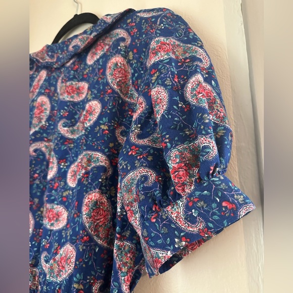 Vintage Paisley Floral Dress w/ tie. Puff sleeve - Picture 3 of 7